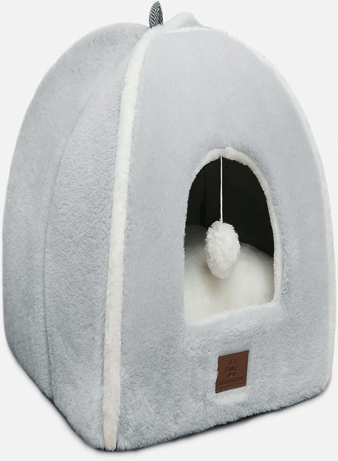 WINDRACING Large Cat Bed for Indoor Cats - Cat House Cats Tent with Removable Washable Cushioned Pillow, Soft and Self Kitten beds,Pet Bed, Grey,17.5inches - Image 2