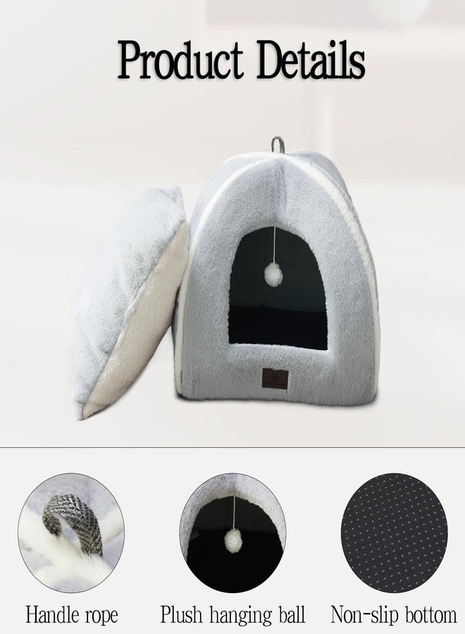 WINDRACING Large Cat Bed for Indoor Cats - Cat House Cats Tent with Removable Washable Cushioned Pillow, Soft and Self Kitten beds,Pet Bed, Grey,17.5inches - Image 4