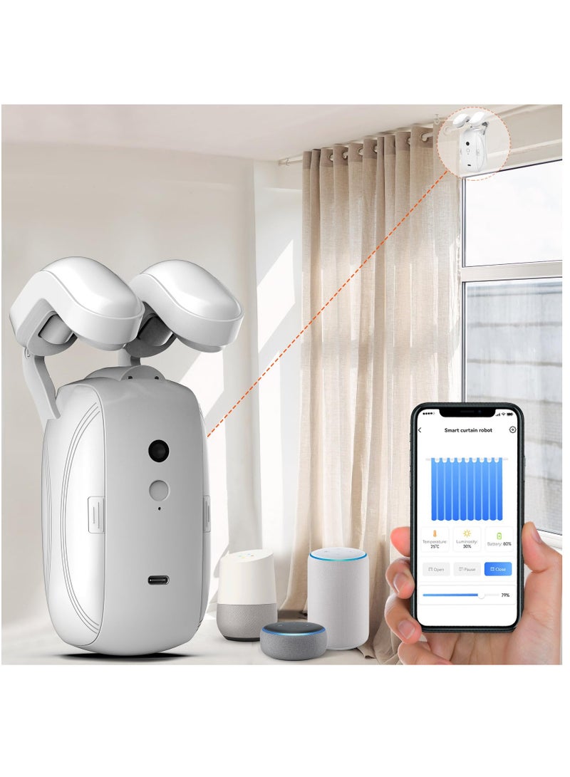 Smart Automatic Curtain Opener, Curtain Opener Electronic, Remote Control with App/Timer/Voice, Automatic Light Sensor, Add Gateways, for Google Alexa, No Remote