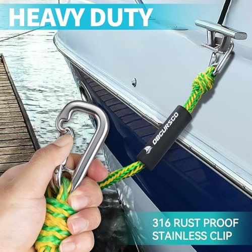 Obcursco Bungee Dock Lines for Boat, Docking Rope with 316 Stainless Steel Clips, Accessories for Jet Ski, PWC, SeaDoo, Yamaha WaveRunner, Marine, Kayak, Pontoon, Sets of Two(4ft & 6ft) (Green/Yellow) - Image 2