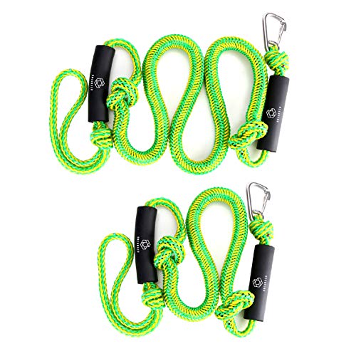 Obcursco Bungee Dock Lines for Boat, Docking Rope with 316 Stainless Steel Clips, Accessories for Jet Ski, PWC, SeaDoo, Yamaha WaveRunner, Marine, Kayak, Pontoon, Sets of Two(4ft & 6ft) (Green/Yellow) - Image 1