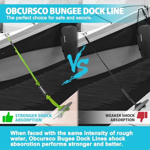 Obcursco Bungee Dock Lines for Boat, Docking Rope with 316 Stainless Steel Clips, Accessories for Jet Ski, PWC, SeaDoo, Yamaha WaveRunner, Marine, Kayak, Pontoon, Sets of Two(4ft & 6ft) (Green/Yellow) - Image 5