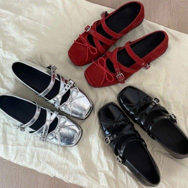 Western-Style Inner Heightening Spring New Red French Ballet Shoes, Feminine Cross-Strap Mary Jane Shoes - Image 4