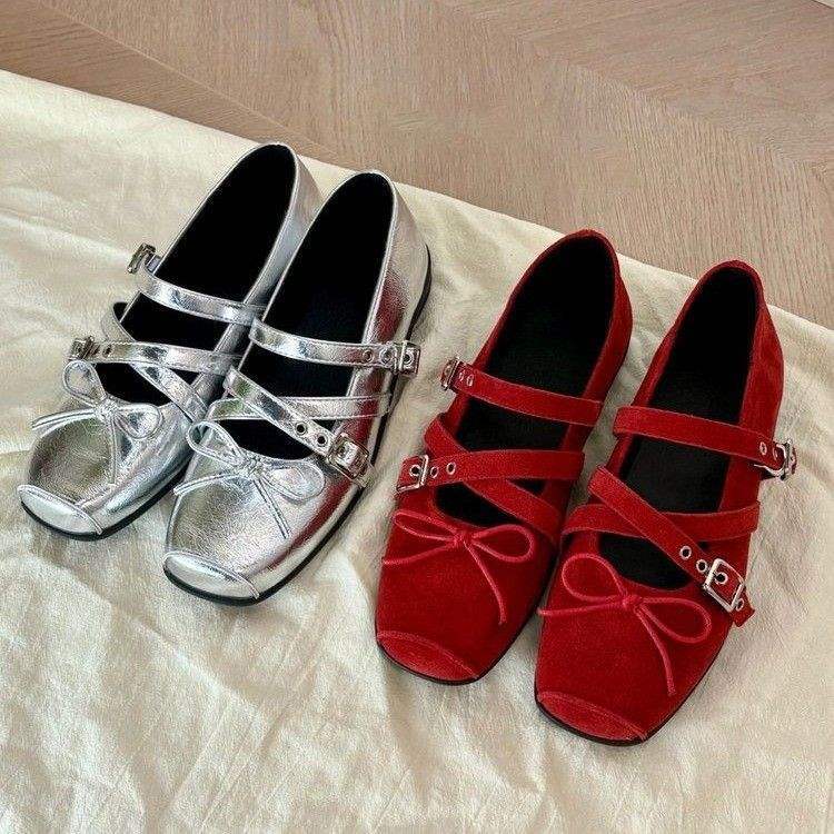 Western-Style Inner Heightening Spring New Red French Ballet Shoes, Feminine Cross-Strap Mary Jane Shoes - Image 3