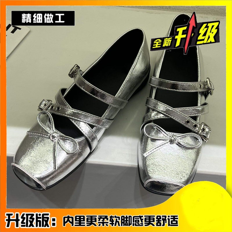 Western-Style Inner Heightening Spring New Red French Ballet Shoes, Feminine Cross-Strap Mary Jane Shoes - Image 1