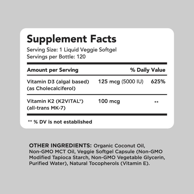 AMANDEAN أمانديان فيتامين D3 K2 نباتي 5000 وحدة دولية من الطحالب AllTrans MK7 120 كبسولة لينة خالية من الكاراجينان مزيج زيت جوز الهند العضوي لدعم المزاج والعظام والقلب وصحة المناعة قد يختلف التعبئة والتغليف - Image 4