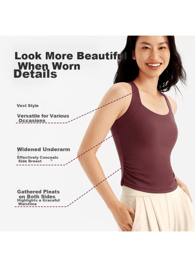 Vfu Sports Bra Quick-dry Yoga Tank Top With Built-in Cup For Fitness Pilates Training Bordeaux Red M - Image 1