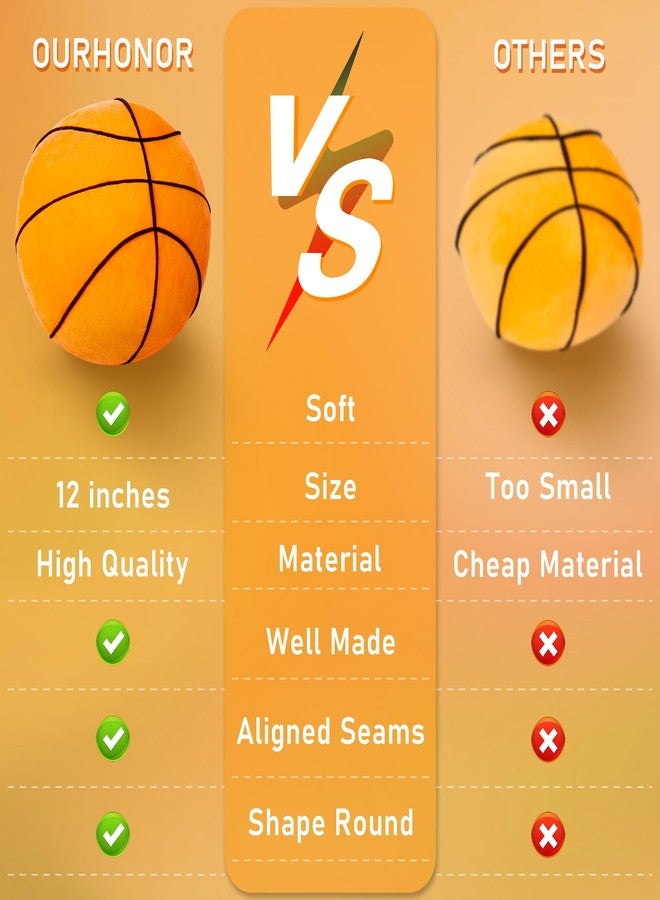 OurHonor Basketball Pillow, Basketball Plush11.8, Soft Basketball Stuffed Throw Pillows, Fluffy Cute 3D Stuffed Ball Indoor Plushies Room Decor, Games Sports Toy Gift for Boys and Girls - Image 2