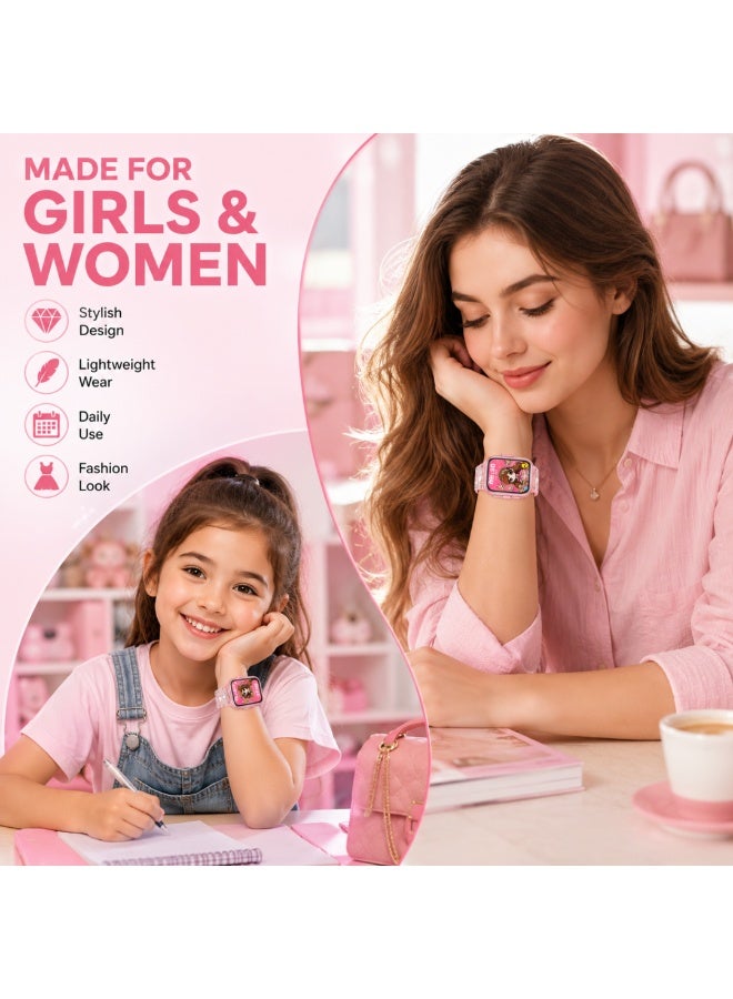 WISME X67 Mini Smart Watch for Girls & Women AMOLED Display 3 Straps Wireless Charger Pink - Image 3