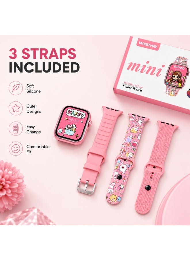 WISME X67 Mini Smart Watch for Girls & Women AMOLED Display 3 Straps Wireless Charger Pink - Image 5