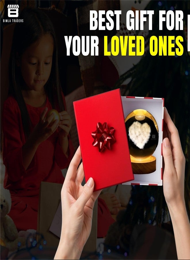 Btag 3D Love Heart Crystal Ball Night Lamp for Couple, Table Light Lamp ​with Wooden Base for Lovers, Mothers Day, Birthday (Love Heart) - Image 5