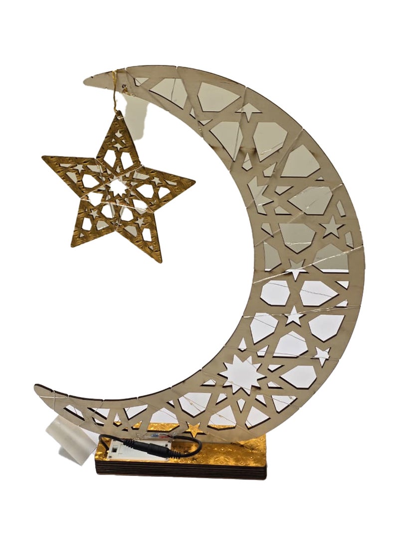 يوويل قطعة مركزية أنيقة لتزيين طاولة رمضان، مزودة بإضاءة LED على شكل هلال خشبي ذهبي، مثالية للمنزل والمكتب والمتاجر. هلال إسلامي أنيق، هدية رائعة لرمضان والعيد، بطول 45 سم. - Image 5