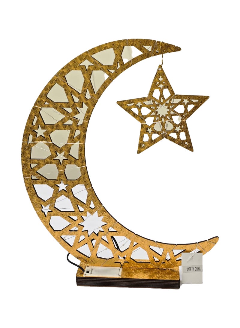 يوويل قطعة مركزية أنيقة لتزيين طاولة رمضان، مزودة بإضاءة LED على شكل هلال خشبي ذهبي، مثالية للمنزل والمكتب والمتاجر. هلال إسلامي أنيق، هدية رائعة لرمضان والعيد، بطول 45 سم. - Image 1