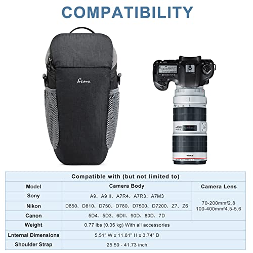 S-ZONE Camera Bag DSLR/SLR Waterproof Camera Case for Photographers Holster Compatible with Nikon Canon Sony, Black, Casual Daypack - Image 3