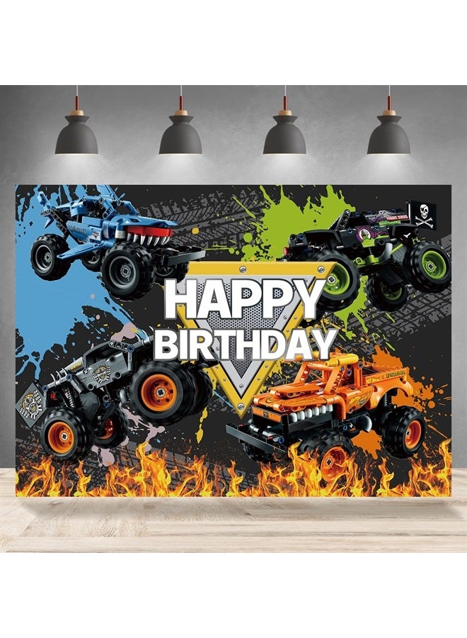 Rsuuinu خلفية عيد ميلاد سعيد بتصميم شاحنة للأطفال الأولاد خلفية تصوير عيد الميلاد خلفية سيارة حارقة زاحف القبر زينة حفلة لافتة طاولة كعكة لوازم دمى كشك 7x5 قدم - Image 1