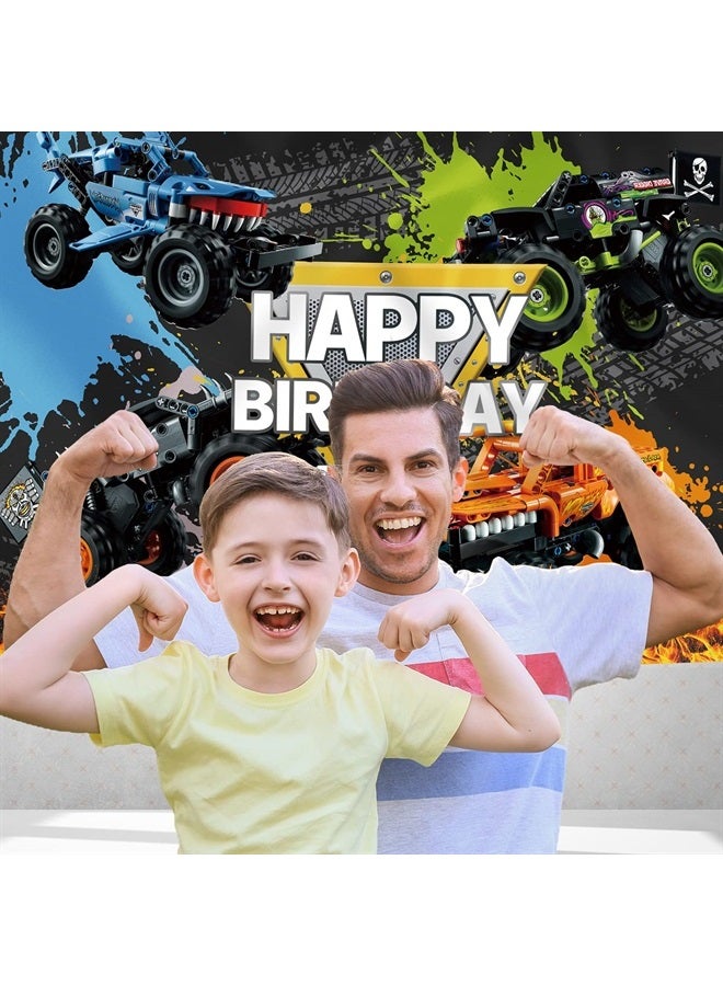 Rsuuinu خلفية عيد ميلاد سعيد بتصميم شاحنة للأطفال الأولاد خلفية تصوير عيد الميلاد خلفية سيارة حارقة زاحف القبر زينة حفلة لافتة طاولة كعكة لوازم دمى كشك 7x5 قدم - Image 3