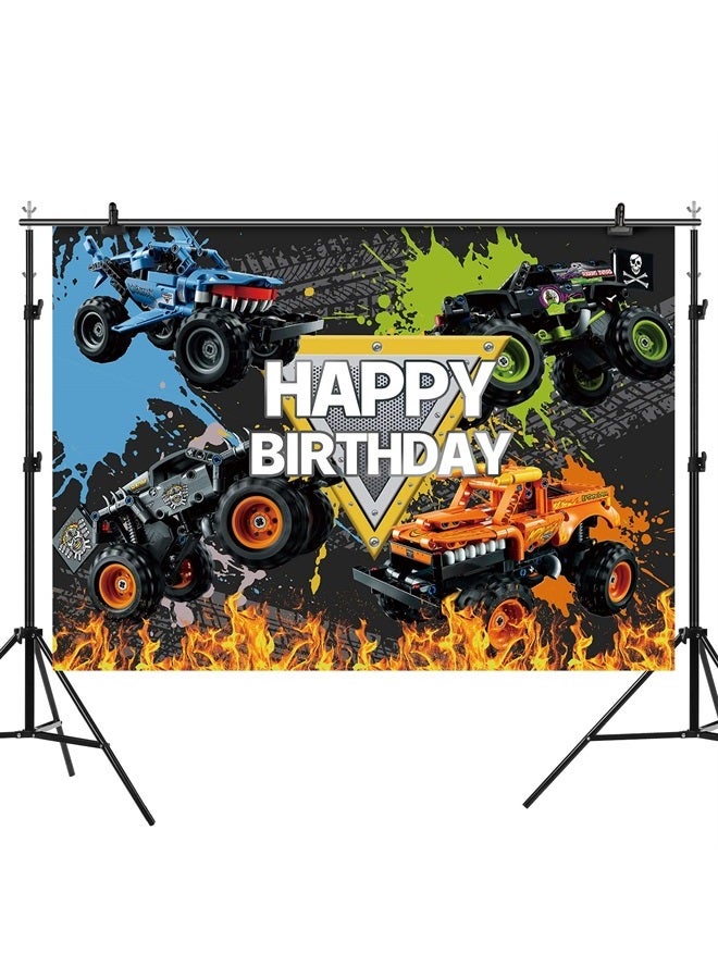 Rsuuinu خلفية عيد ميلاد سعيد بتصميم شاحنة للأطفال الأولاد خلفية تصوير عيد الميلاد خلفية سيارة حارقة زاحف القبر زينة حفلة لافتة طاولة كعكة لوازم دمى كشك 7x5 قدم - Image 2