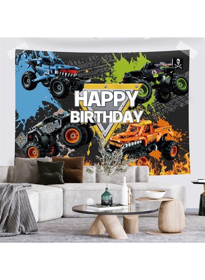 Rsuuinu خلفية عيد ميلاد سعيد بتصميم شاحنة للأطفال الأولاد خلفية تصوير عيد الميلاد خلفية سيارة حارقة زاحف القبر زينة حفلة لافتة طاولة كعكة لوازم دمى كشك 7x5 قدم - Image 5