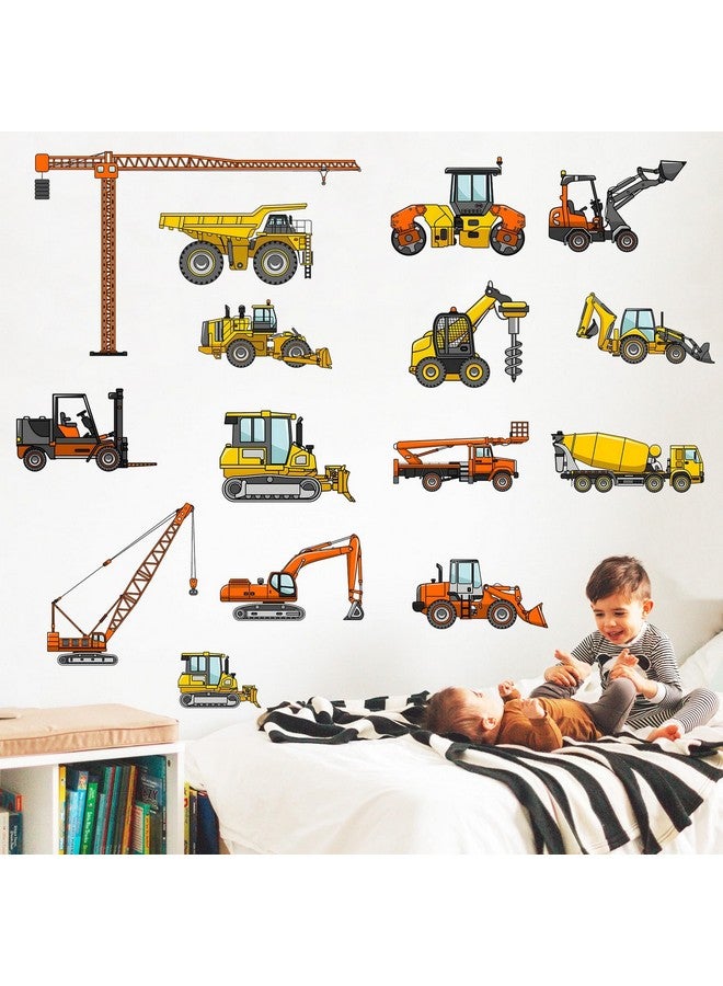 Eutecado Construction Cars Wall Decals Truck Tractor Wall Stickers for Boys Room, Cartoon Vehicles Stickers Cars Excavator Crane Wall Decals Toddler Boy Room Decor for Nursery Classroom - Image 1