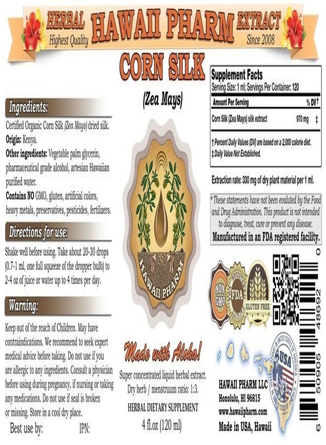 Hawaii Pharm HawaiiPharm Corn Silk Liquid Extract, Organic Corn Silk (Zea Mays) Tincture Supplement 4 oz - Image 2