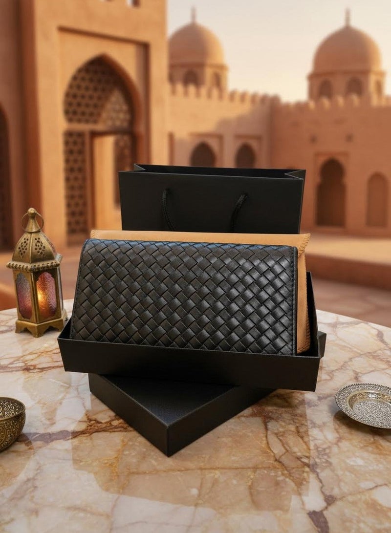 مافيك محفظة رجالية طويلة من الجلد المنسوج الفاخر - حقيبة يد للأعمال (Clutch) مع حجب RFID ومكان للهاتف - سعة كبيرة 14 بطاقة وجيب سحاب - صندوق هدايا - Image 5