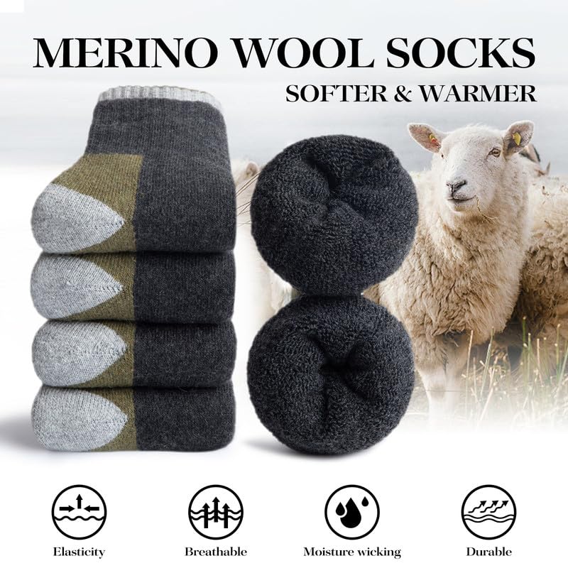 SIMIYA Merino Wool Hiking Socks for Men - 5 Pairs Thick, Warm, Thermal Winter Crew Socks for Cold Weather - Image 2