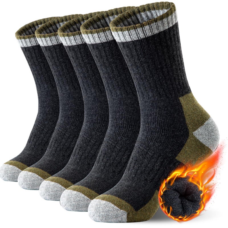 SIMIYA Merino Wool Hiking Socks for Men - 5 Pairs Thick, Warm, Thermal Winter Crew Socks for Cold Weather - Image 1