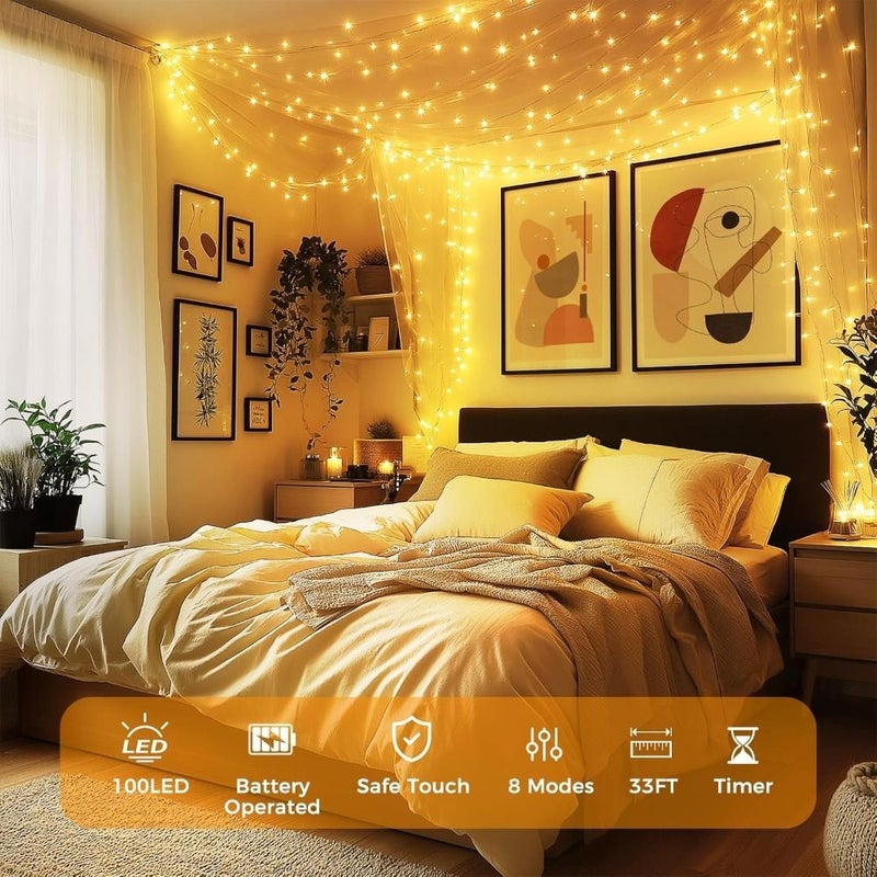 50 لمبة LED ضوء لون أبيض دافئ بخيط الإنارة - قطعتان - ثابت ومتقطع - 5 متر - مؤقت زمني - Image 5