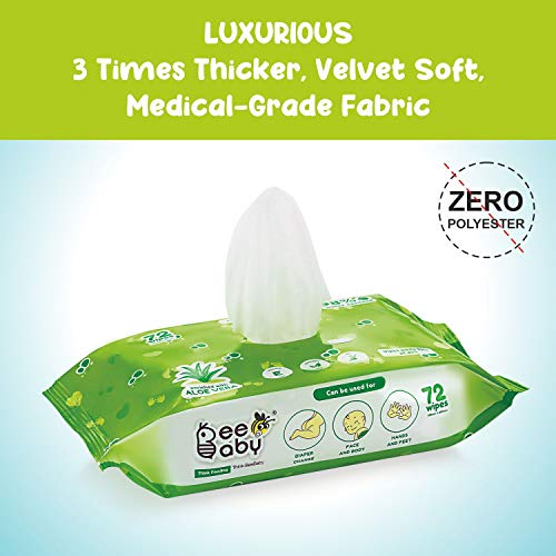 BeeBaby Fresh Aloe Vera Baby Wet Wipes - 3 Pack of 72 Pieces- white - Image 4