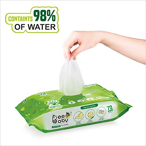 BeeBaby Fresh Aloe Vera Baby Wet Wipes - 3 Pack of 72 Pieces- white - Image 3