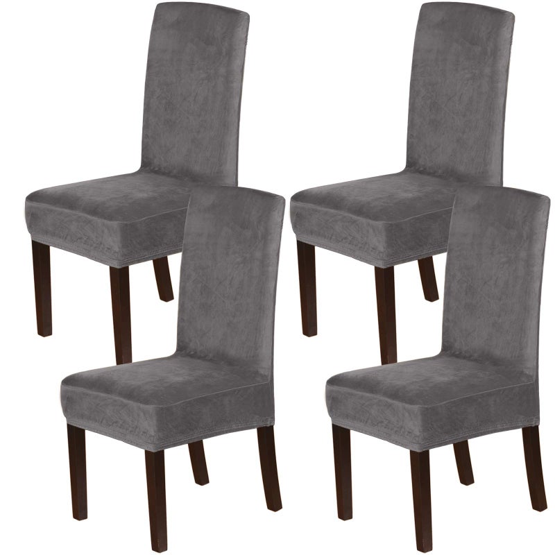 H.VERSAILTEX Velvet Dining Chair Covers Stretch Chair Covers for Dining Room Set of 4 Parson Chair Slipcovers Chair Protectors Covers Dining  Soft Thick Solid Velvet Fabric Washable  Grey - Image 1