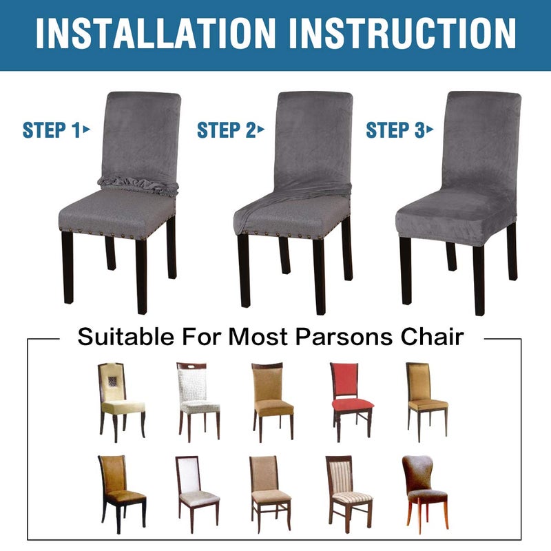 H.VERSAILTEX Velvet Dining Chair Covers Stretch Chair Covers for Dining Room Set of 4 Parson Chair Slipcovers Chair Protectors Covers Dining  Soft Thick Solid Velvet Fabric Washable  Grey - Image 5
