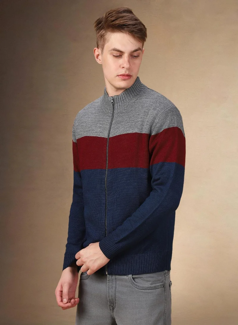 دينيس لينغو كنزة رجالي رمادية بقصة عادية من الأكريليك 1% بتصميم كتل الألوان