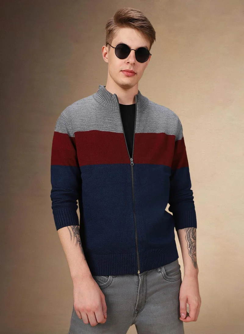 دينيس لينغو كنزة رجالي رمادية بقصة عادية من الأكريليك 1% بتصميم كتل الألوان