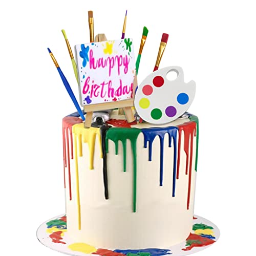 DiDida Art Paint Cake Topper Paint Brush Canvases Palette Cake Topper Artist Themed Cake Decor - Image 4