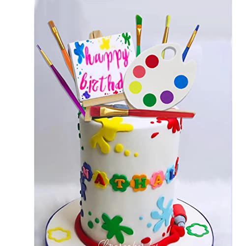 DiDida Art Paint Cake Topper Paint Brush Canvases Palette Cake Topper Artist Themed Cake Decor - Image 3