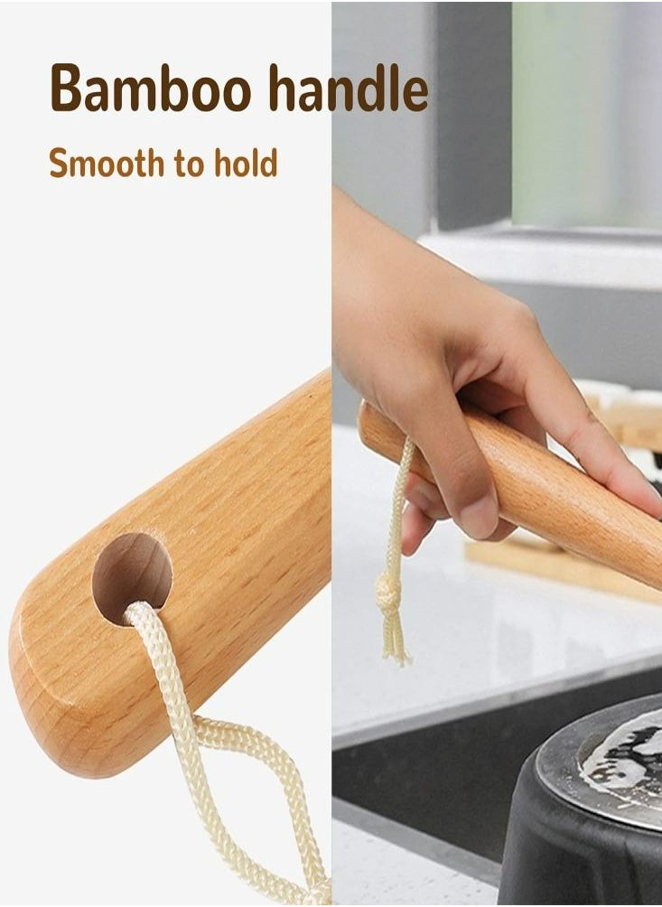 2Pcs Dish Brush Pot Kitchen Brush Wooden Handle Cleaning Brush Descale