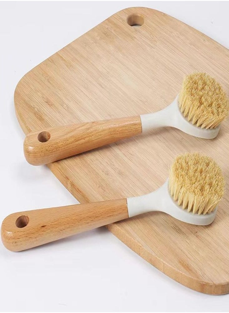2Pcs Dish Brush Pot Kitchen Brush Wooden Handle Cleaning Brush Descale