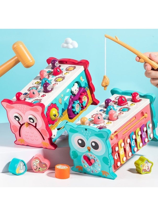 Hamster Toy Multi-functional Owl Hexahedron Puzzle 1-3 Baby Parent-child Interaction Tapping Fishing-Color:[Penguin English] Large Hamster-Red  - Image 3