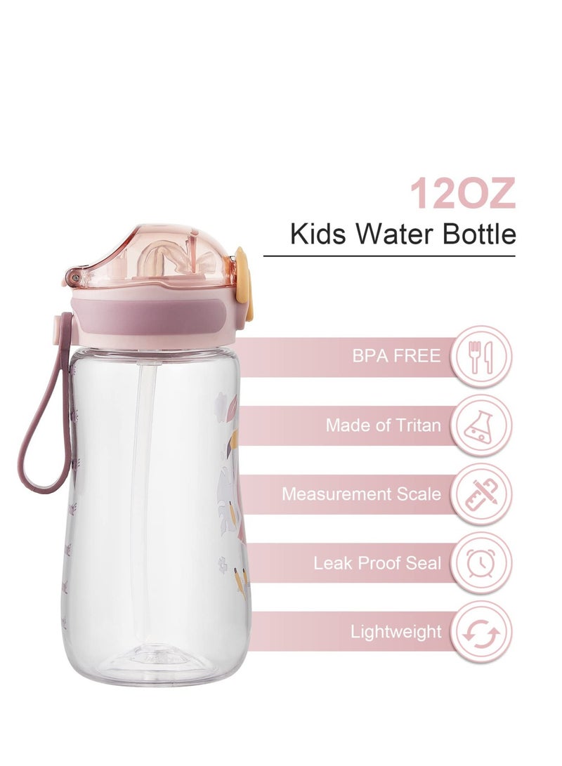 SYOSI Kids Water Bottle with Straw 350ml, Leak Proof BPA Free 12oz Toddler Drinking Bottle for Boys and Girls to Schools, Travel and Hiking Pink - Image 5