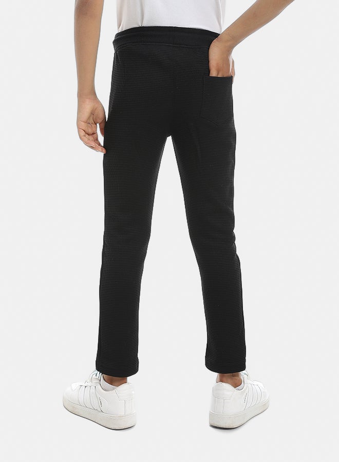 Andora Self Patterened Black Elastic Waist Casual Pants-Black - Image 5