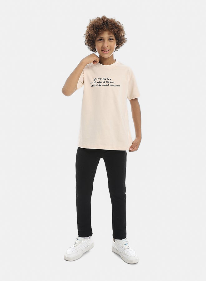 Andora Self Patterened Black Elastic Waist Casual Pants-Black - Image 4