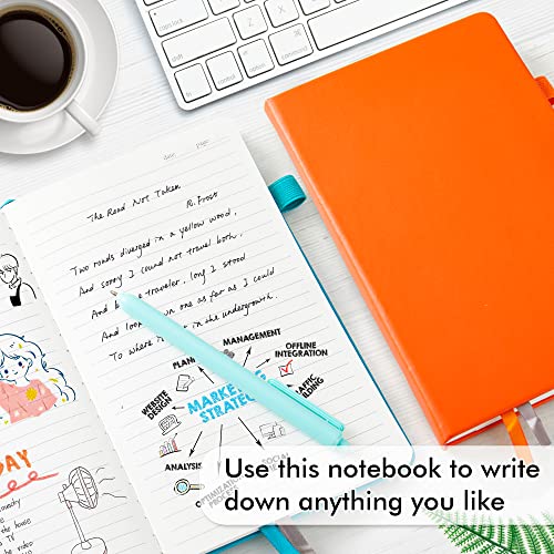 feela Hardcover Notebook For Work, Classic Ruled Lined Journal Set School Business Supplies, with 3 Black Pens, 120 GSM, 5.1”x8.3”, 3 Pack, A5, Solid Colors, Yellow, Orange, Emerald - Image 4
