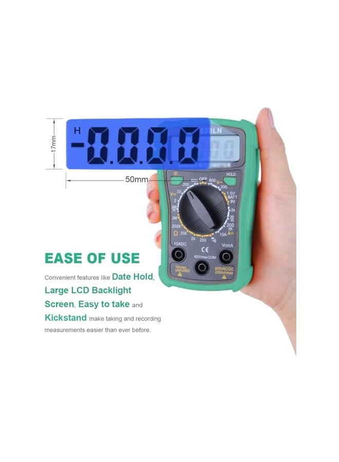 PROMASS promass Digital Multimeter, 2000 Counts with DC AC Voltmeter and Ohm Volt Amp Meter Measures Voltage Current Resistance Diodes Continuity for Household Outlet, Automotive Battery Test  - Image 3