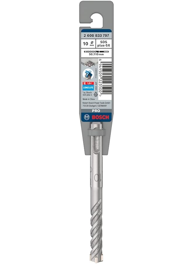 BOSCH Sds Plus 5X Hammer Drill Bit Fast Dust Removal For Increased Drilling Speeds And Reduced Wear Fits All Sds Plus Rotary Hammer Drills 10 Mm Diameter 110 Mm Length 1 Pcs - Image 1