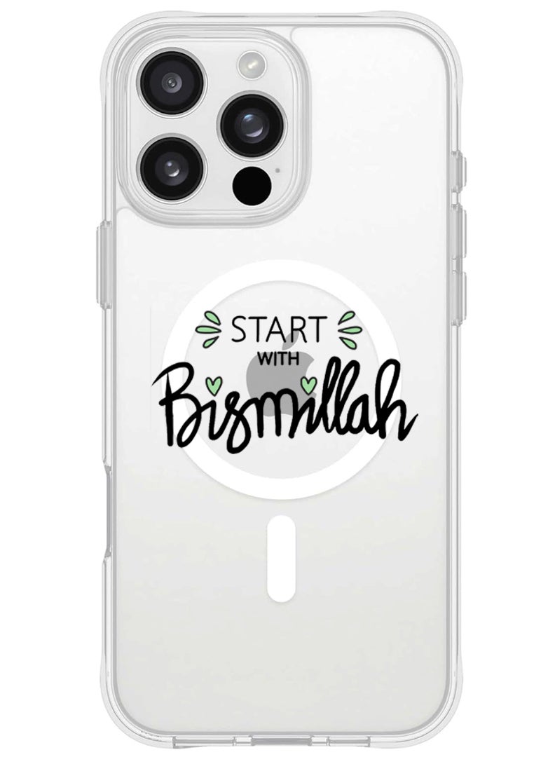 Theodor iPhone 16 Pro Magsafe Magnetic Case for iPhone Compatible with Wireless Charging, Shockproof Phone Bumper Cover - Start with Bismillah Black - Image 1