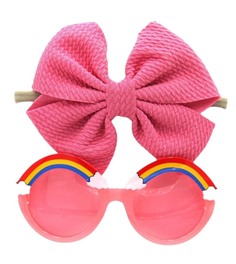 D'Daniela Anaya Rainbow Glasses and Bow Barrette Ponytail Set For Babies and Girls - Pink