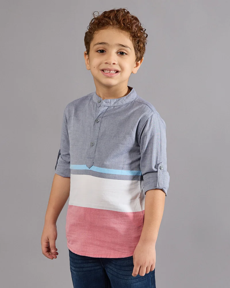 REDTAG Boys Multicolour Mandrain Collar Shirt
