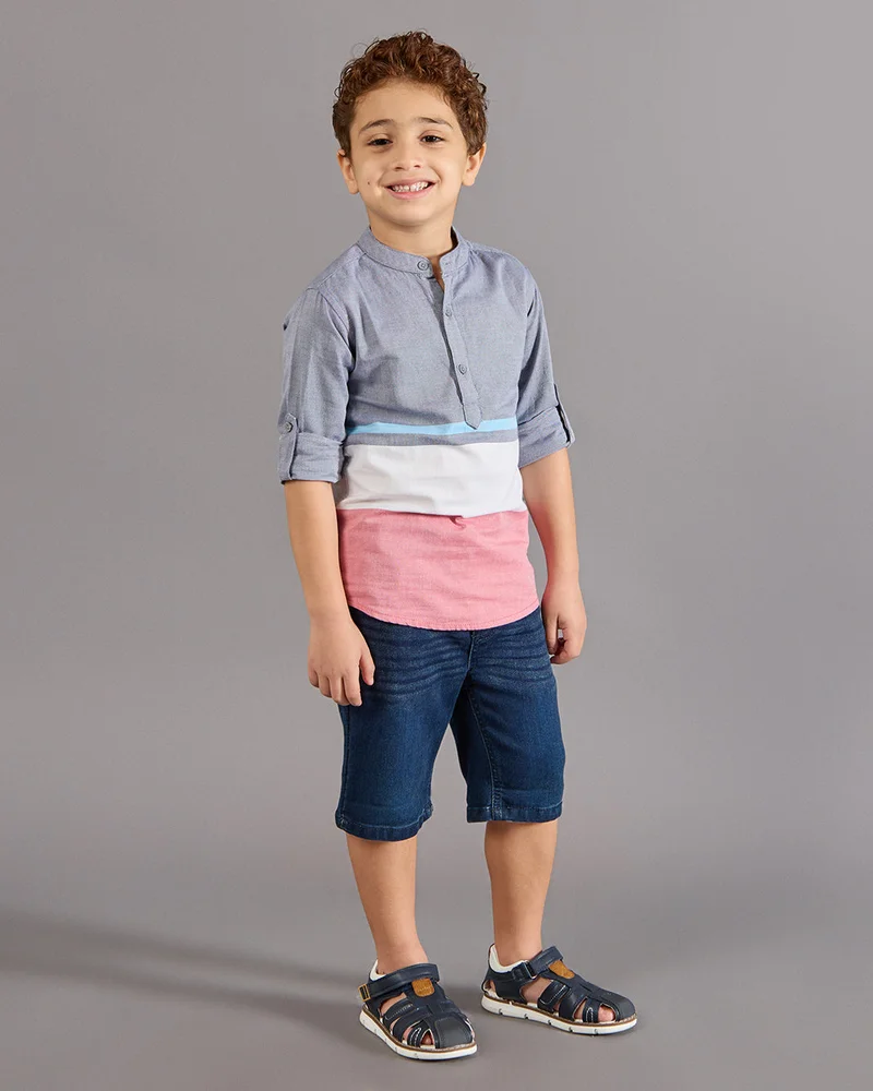 REDTAG Boys Multicolour Mandrain Collar Shirt