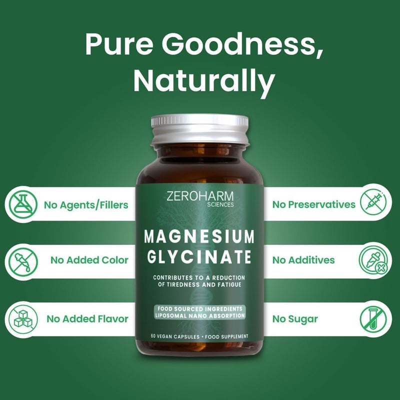 ZeroHarm Magnesium Glycinate 600mg with Moringa â€“ Energy, Muscle & Sleep Support â€“ High Strength Liposomal Absorption â€“ Powered by Real Food Ingredients â€“ 60 Vegan Capsules - Image 4